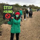 Protestors make their voices heard over the plans for Aquind to run interconnector cables through Portsmouth. Eastney resident Lynne Harvey. October 10, 2020. Picture: Richard Lemmer