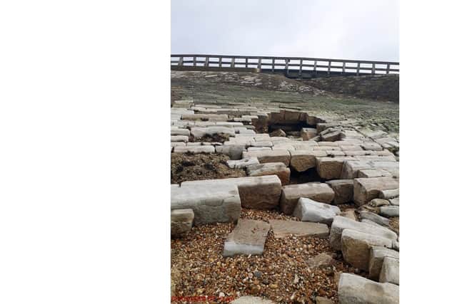 Damage to the Long Curtain Moat sea defence caused by Storm Jorge. Picture: The Southsea Coastal Scheme