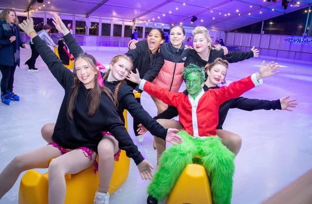 Launch night of Portsmouth On Ice 2023 at Portsmouth Guildhall Walk on Friday 24th of Novermber 2023
Pictured: People skating on ice
Picture: Habibur Rahman