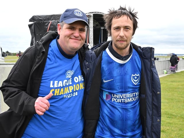 Pompey F.C football fans have been flocking to Southsea Common for the League One celebrations which have been organised by Portsmouth City Council. Pictured: (Left to Right) Lee Hosey and Paul ToombsPicture Credit: Keith Woodland