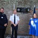 The Hampshire police force has paid tribute to fallen police dogs with a plaque. 

Pictured: Force Chaplain Reverend Dom Jones, Chief Constable Scott Chilton & PCC Donna Jones