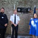 The Hampshire police force has paid tribute to fallen police dogs with a plaque. 

Pictured: Force Chaplain Reverend Dom Jones, Chief Constable Scott Chilton & PCC Donna Jones