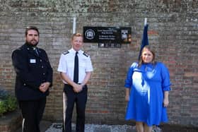 The Hampshire police force has paid tribute to fallen police dogs with a plaque. 

Pictured: Force Chaplain Reverend Dom Jones, Chief Constable Scott Chilton & PCC Donna Jones