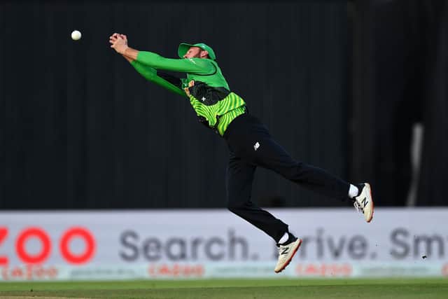 James Vince fails to take a catch against Welsh Fire. Photo by Dan Mullan/Getty Images