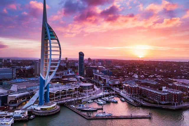 The Spinnaker Tower during sunrise