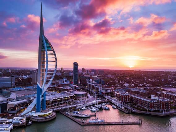 The Spinnaker Tower during sunrise
