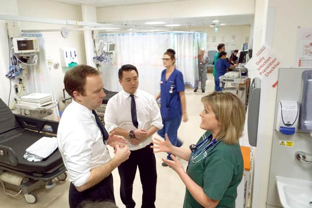 Alan Mak MP with the Health Secretary Matt Hancock at Queen Alexandra Hospital, Cosham.