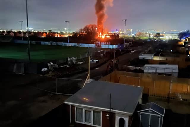 GAS explosions left mobile homes and a building on fire, and smoke could be seen billowing into the sky. The fire started on Claybank Road, at 10.30pm. Picture: Supplied