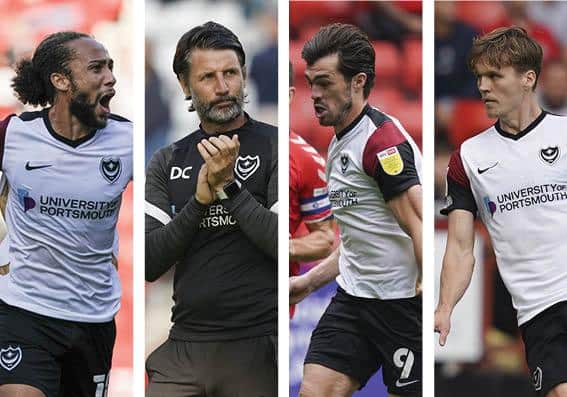 From left: Marcus Harness, Danny Cowley, John Marquis and Sean Raggett