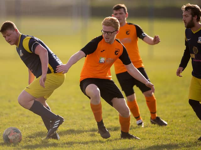 Pelham Arms (blue & yellow)v AFC  Farlington. Picture: Keith Woodland