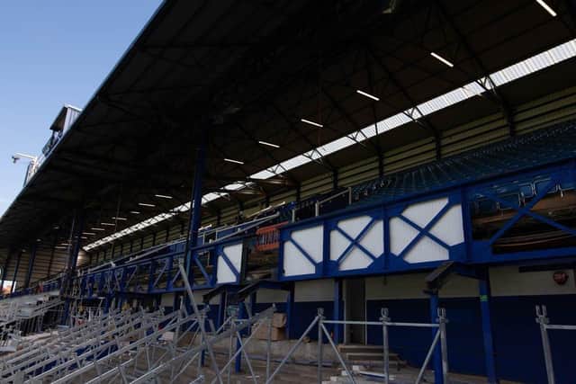 A closer look at the Archibald Leitch truss, which is being gradually restored as part of South Stand work. Picture: Habibur Rahman