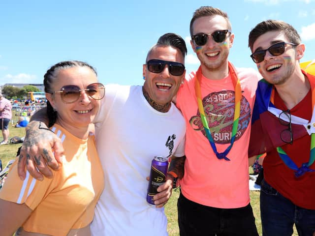 Susan Bryant, Billy Bean, Adam Turner and Freddie Willoughby at Portsmouth Pride last year