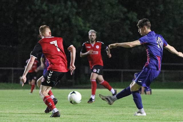 Joe Johnson got US Portsmouth's goal in the defeat at Frimley Green. Picture: Chris Moorhouse  (jpns 310821-21)