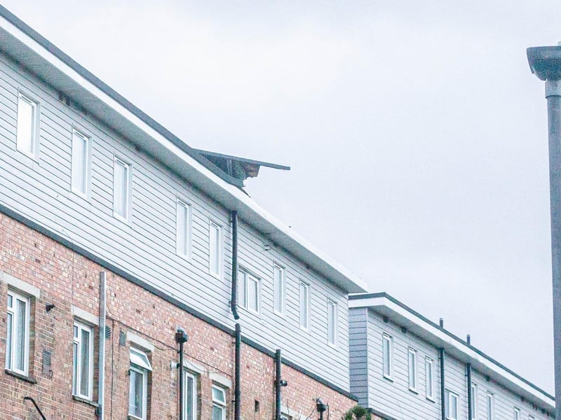 Damage caused to the tower block in London Road, Hilsea.
