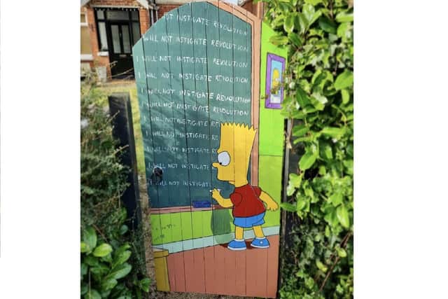 Bart Simpson mural on front garden gate by Jonjo Rowlands.
