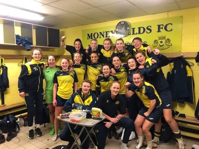 Moeyfields Women continue their Women's Hampshire FA Cup quarter-final celebrations in the dressing room