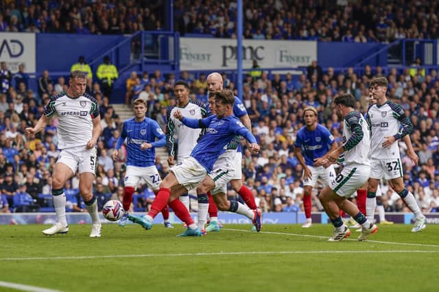 Callum Lang tries to find a way through Sundeland's defence in Pompey's 3-1 defeat. Picture: Jason Brown/ProSportsImages