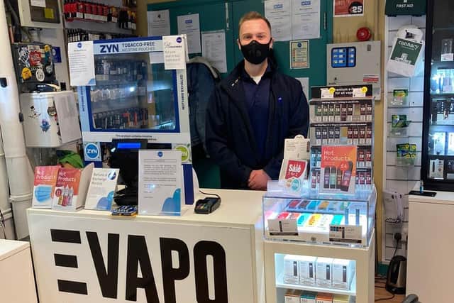 Tom Houlsby, manager of Vapo in Cascades Shopping centre, Portsmouth. Picture by Steve Deeks. 