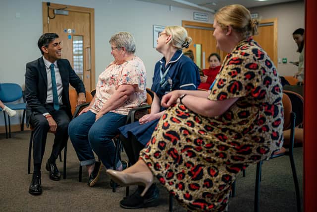 Prime Minister Rishi Sunak speaking to patients and staff at the GP surgery and pharmacy in Weston. Picture: Ben Birchall - WPA Pool/Getty Images.