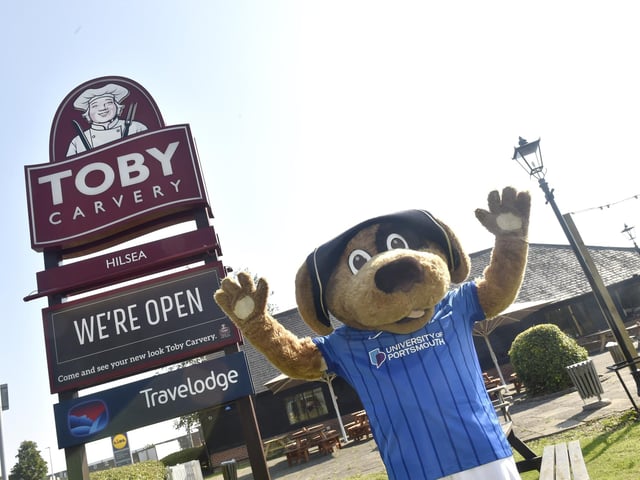 Pompey's mascot Nelson outside Toby Carvery in Hilsea after a recent refurbishment Picture: Sarah Standing (190924-1621)