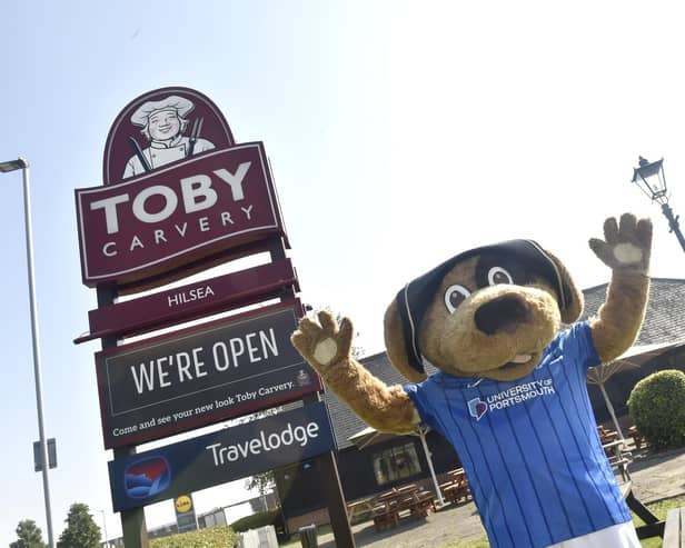 Pompey's mascot Nelson outside Toby Carvery in Hilsea after a recent refurbishment Picture: Sarah Standing (190924-1621)