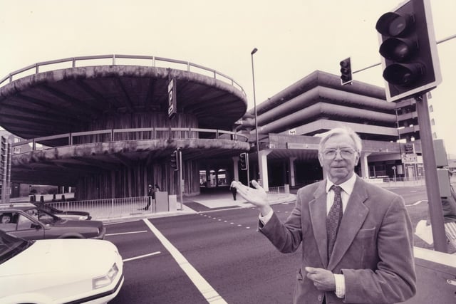 Portsmouth Society secretary Dr Roger James, taking another look at the controversial structure of the Tricorn, Portsmouth, 1995. The News PP5240