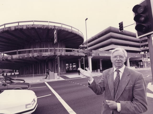 Portsmouth Society secretary Dr Roger James, taking another look at the controversial structure of the Tricorn, Portsmouth, 1995. The News PP5240
