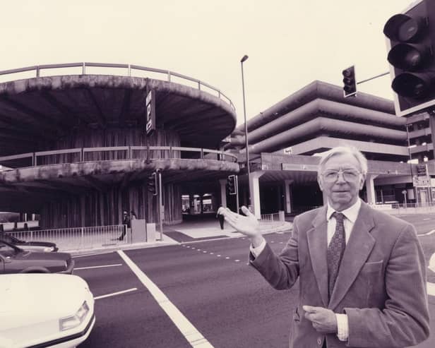 Portsmouth Society secretary Dr Roger James, taking another look at the controversial structure of the Tricorn, Portsmouth, 1995. The News PP5240