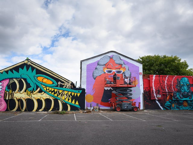 Pictured is: Work by Sweet Toof/Rowdy (left) and Marina Cadevila (centre)
Picture: Keith Woodland (140921-5)