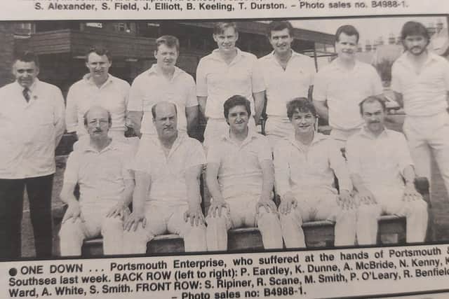Portsmouth Enterprise. Back (from left):  P Eardley, K Dunne, A McBride, N Kenny, K Ward, A White, S Smith. Front: S Ripiner, R Scane, M Smith, P O'Leary, R Benfield.