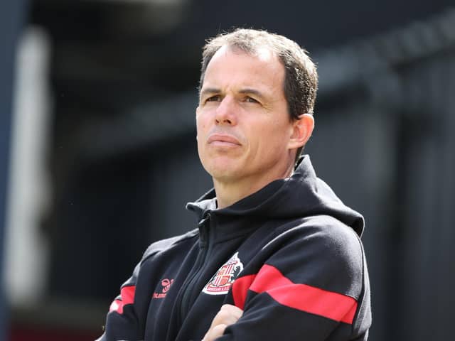 BRADFORD, ENGLAND - AUGUST 3:  Regis Le Bris manager of Sunderland during the pre-season friendly match between Sunderland and Olympique Marseille at University of Bradford Stadium on August 3, 2024 in Bradford, England. (Photo by Nigel Roddis/Getty Images)