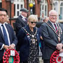 Alan Mak MP with Mayor of Havant Peter Wade and Mayoress Janet Wade at Havant War Memorial