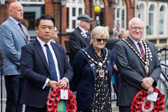Alan Mak MP with Mayor of Havant Peter Wade and Mayoress Janet Wade at Havant War Memorial