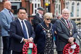 Alan Mak MP with Mayor of Havant Peter Wade and Mayoress Janet Wade at Havant War Memorial