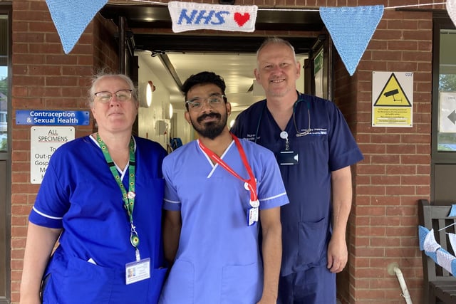 The NHS is celebrating 75 years of offering healthcare to the UK and to mark the milestone, yarnbombers have decorated various areas in Portsmouth with knitted decorations.
Pictured: Members of staff that have been enjoying the installations.