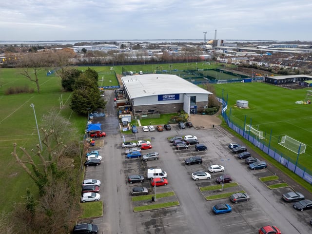Drone picture of Pompey Health & Fitness Club, showing the parking facilities.