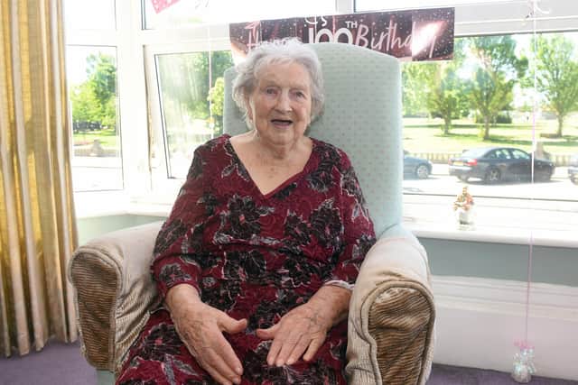 Mary Schoblom celebrated her 100th birthday on Friday, May 27, at St Vincent House Care Home in Southsea.Picture: Sarah Standing (270522-8406)