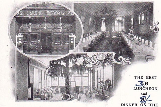 Inside the luxurious Cafe' Royal restaurant. An advert from early last century showing hotels in Southsea and the Cafe’ Royal in Palmerston Road. As can be seen, a luncheon went up from 1/6 to 3/6 ( 8p to 18p) and dinner from 3/6 to 5/- (18p to 25p)