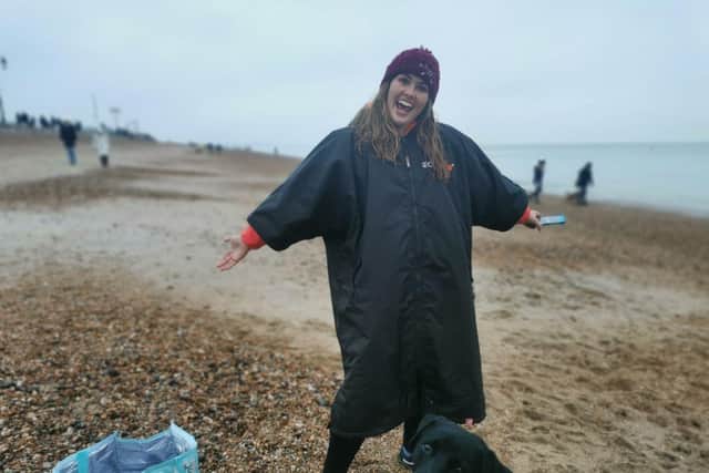 Kim Dugan after a chilly sea dip on Christmas morning
Credit: RNLI/Kim Dugan