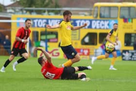 Harvey Rew scored twice as Gosport defeated Basingstoke Town 4-1. Picture by Tom Phillips