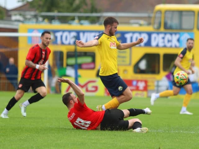 Harvey Rew scored twice as Gosport defeated Basingstoke Town 4-1. Picture by Tom Phillips