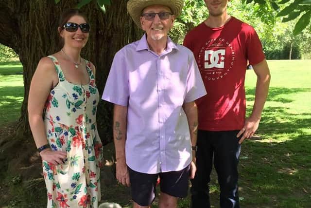 Russell Morris with his dad Glyn and sister Kirsty.