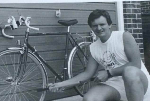Peter McQuade on the day before he set out in 1986, for the first ever Paris to Hayling Charity Cycle Ride.