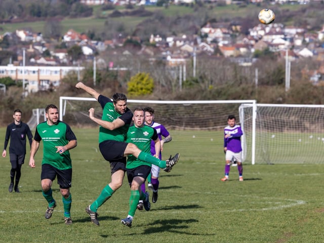 AFC Hilsea (purple) v Saturn Royale. Picture: Mike Cooter