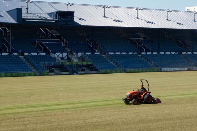 Work continues to take place on the pitch as groundstaff prepare the upcoming campaign.