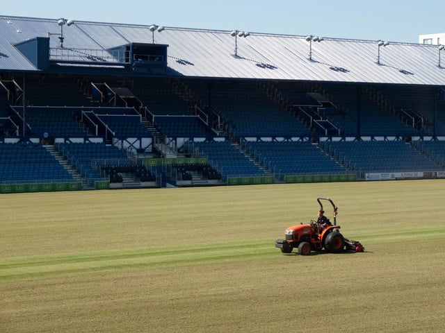 Work continues to take place on the pitch as groundstaff prepare the upcoming campaign.
