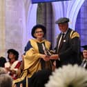 Donna Ockenden accepting her honorary degree from Dr  Tim Fooks at the University of Chichester