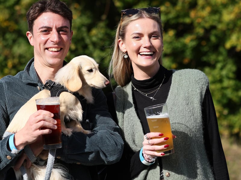 Alex Guermech with Ozzy, and Annie Materna. Wickham Beer Festival, Wickham Community Centre
Picture: Chris Moorhouse (051024-055)