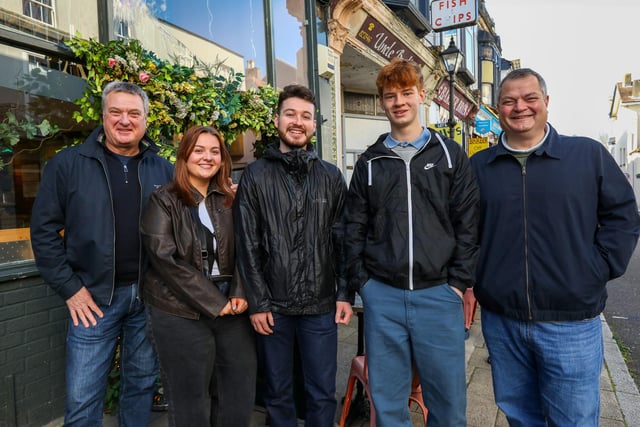 The Taviner family from Baffins, from left, Ross, Sophie, Oliver, Luke and Scott, all in the queue. Record Store Day 2024 at Pie & Vinyl, Castle Road, SouthseaPicture: Chris  Moorhouse