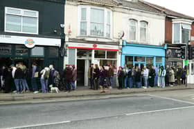 A queue forms outside the new Piecaramba on Albert Road, Southsea, which opened on 22 March, 2025